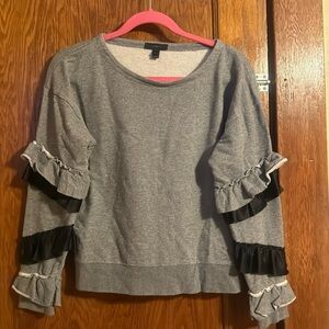 J Crew Gray Sweater with Ruffled Sleeve